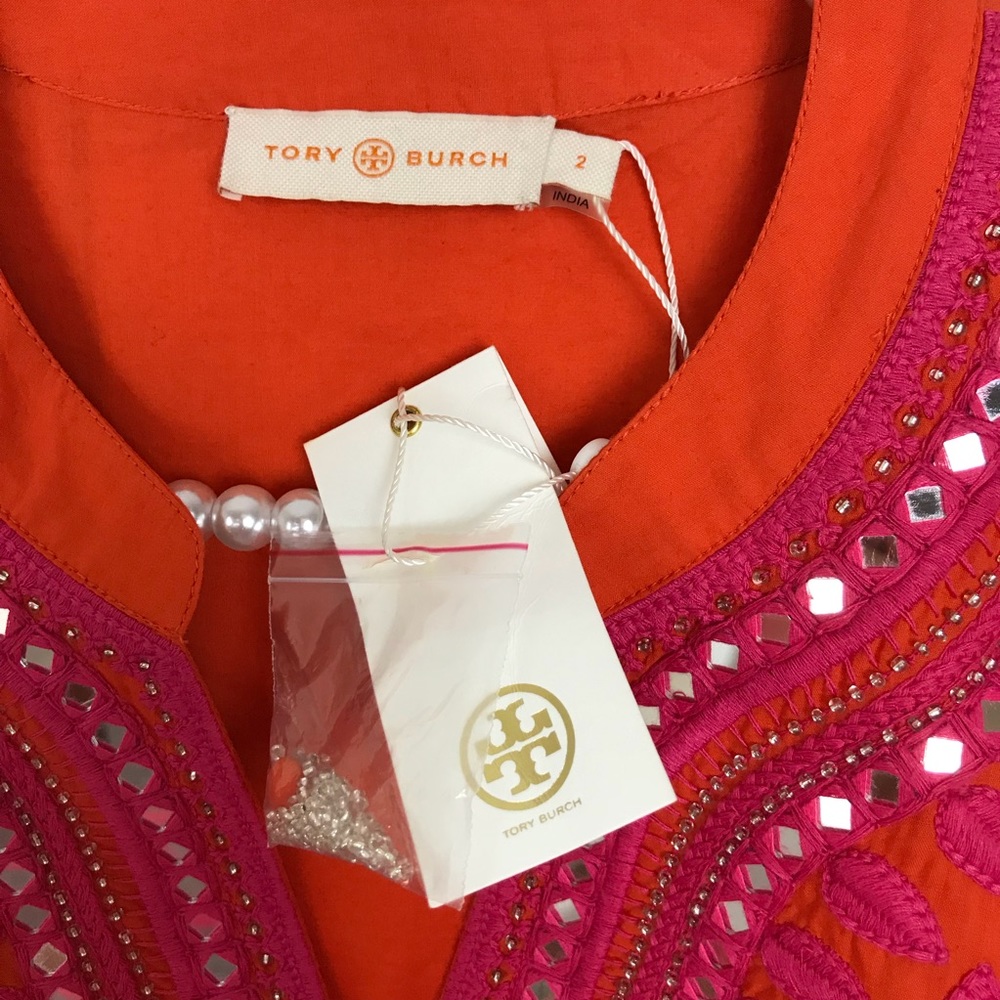 NWT Tory Burch Claudia Tunic Pink Orange - Picture 7 of 8